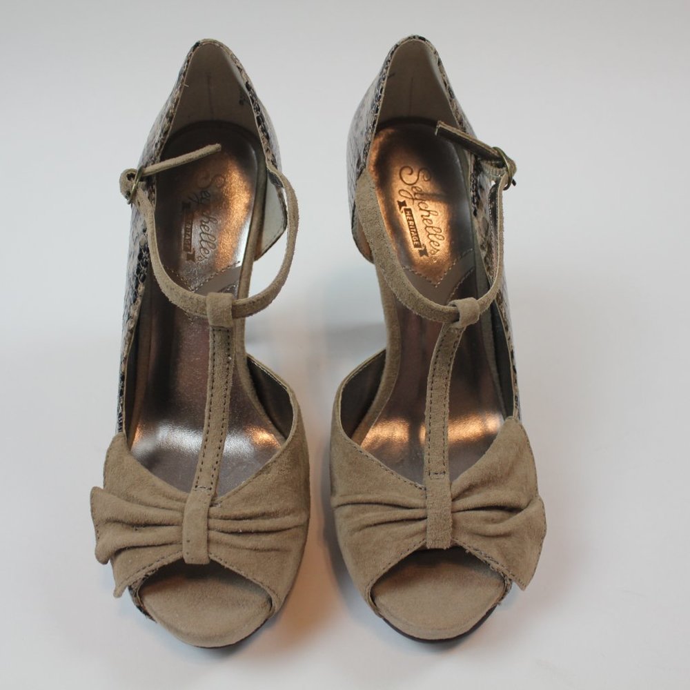 Seychelles Heritage Snake Print Leather Bow Peep Toe Heels Womens Shoe Size 6 - Picture 2 of 9